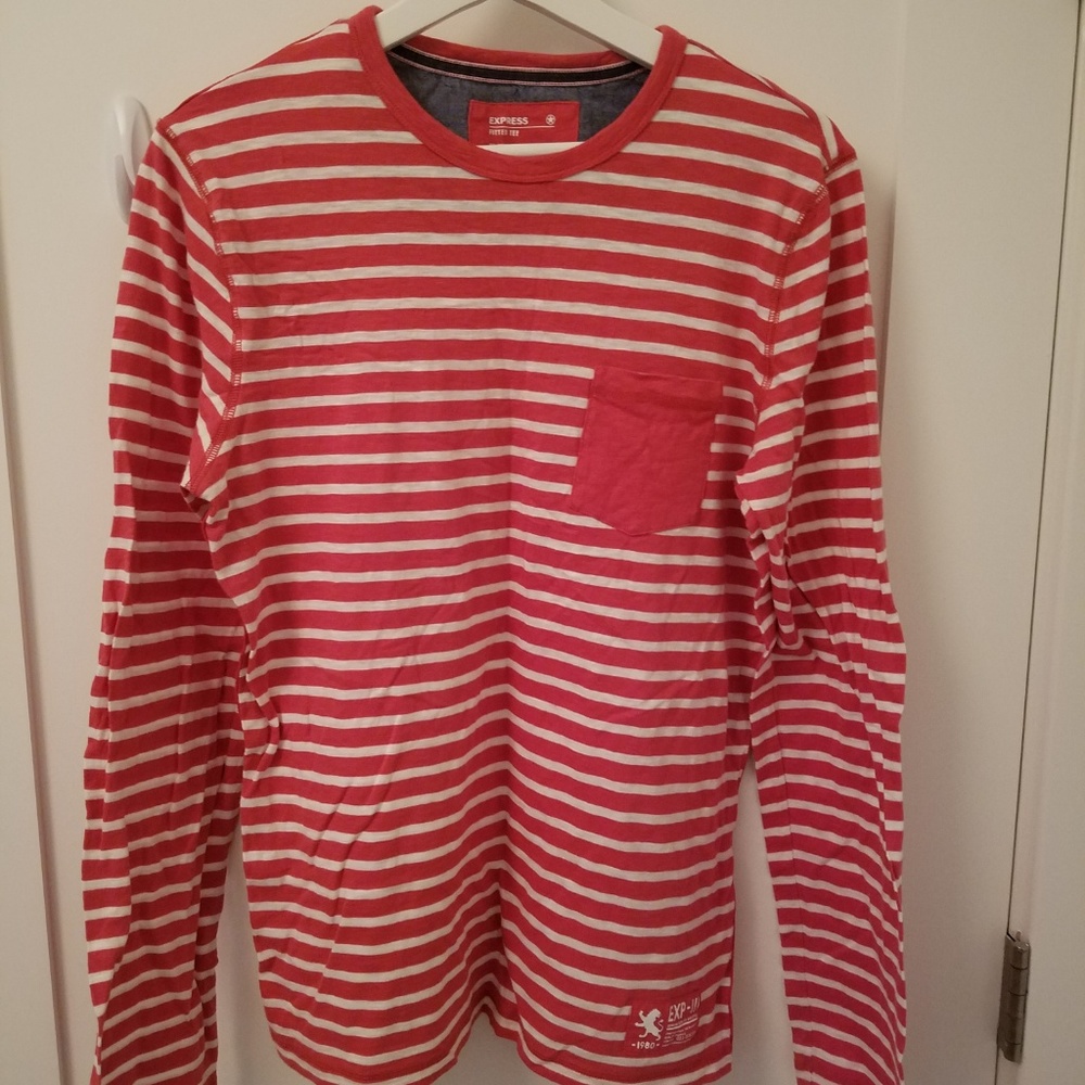 Red and White Stripe Long Sleeve Shirt